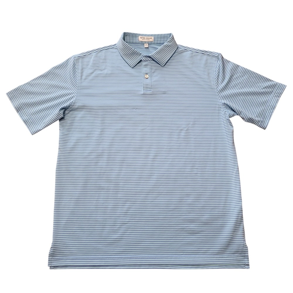 Peter Millar Light Blue and Green Striped Polo